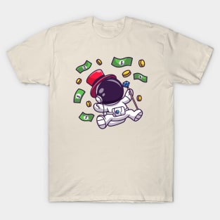 Cute Rich Astronaut Floating With Money Cartoon T-Shirt